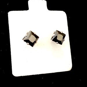 New black CZ square 6 mm studs stainless steel pair